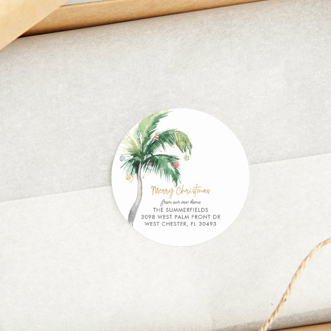Sticker Rond Noël Palm Tree Holiday Faire-part Moving (Christmas Palm Tree Round Classic Sticker)
