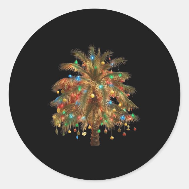 Sticker Rond Noël Palm Tree Lumière Trocal Hawaii Noël (Devant)