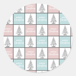 Sticker Rond Noël Pastel Bleu et rose Motif moderne