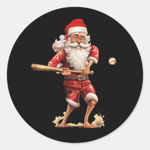 Sticker Rond Noël Père Noël Avec Canapé De Baseball Bat Xmas