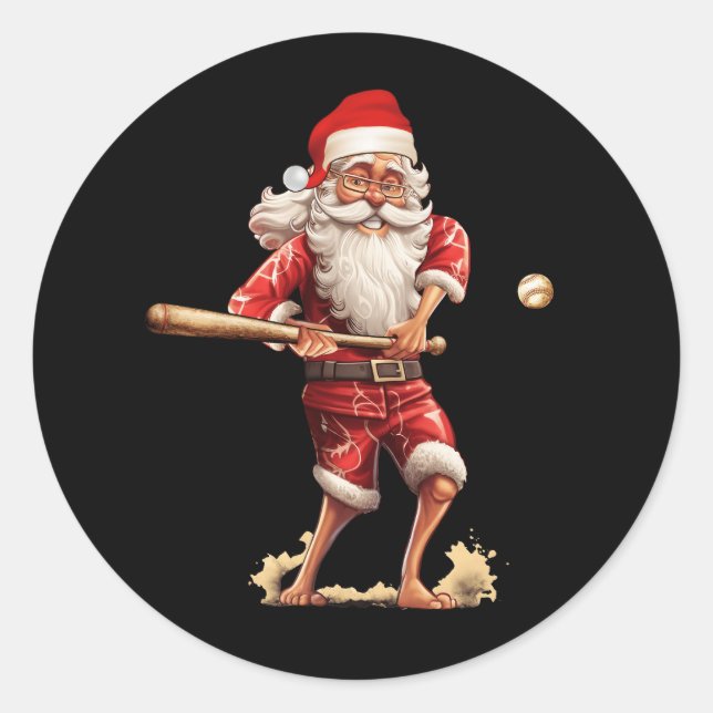 Sticker Rond Noël Père Noël Avec Canapé De Baseball Bat Xmas (Devant)