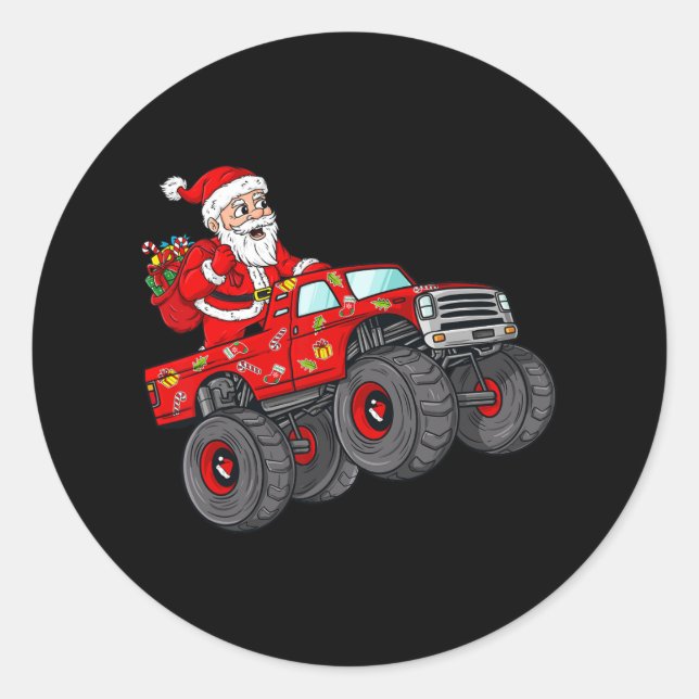 Sticker Rond Noël Père Noël équitation dans Monster Truck Boys (Devant)