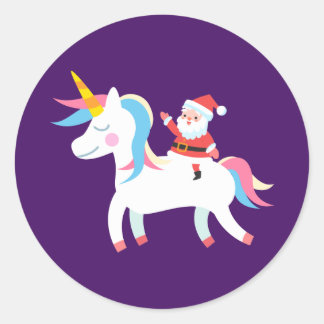 Sticker Rond Noël Père Noël équitation Unicorn Xmas filles enfa