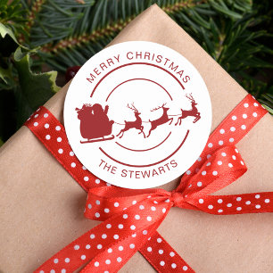 Sticker Rond Noël Père Noël et Reindeer Nom de famille Personna