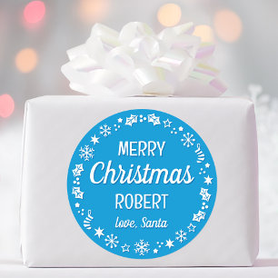Sticker Rond Noël Père Noël Nom personnalisé bleu