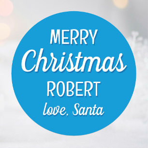 Sticker Rond Noël Père Noël Nom personnalisé Typographie Bleu