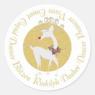Sticker Rond Noël Père Noël Reindeer Rudolph Poinsettia