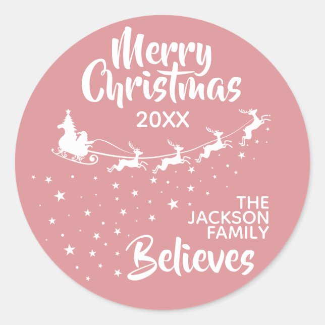 Sticker Rond Noël Père Noël vacances pour les rennes de traînea (Devant)