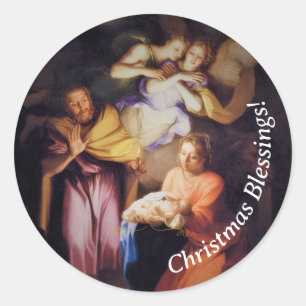 Sticker Rond Noël personnalisable Nativité Vintage 