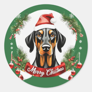 Sticker Rond Noël personnalisé Doberman Dog Joyeux Noël