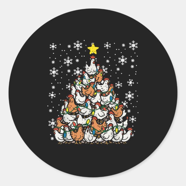 Sticker Rond Noël Poulets Noël Noël Arbre poules Fermière Femme (Devant)