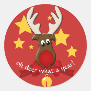 Sticker Rond Noël Reindeer Rudolph Oh Deer Quelle année