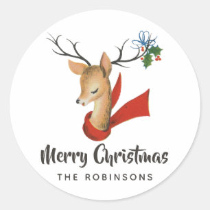 Sticker Rond Noël Renne Vintage Rétro