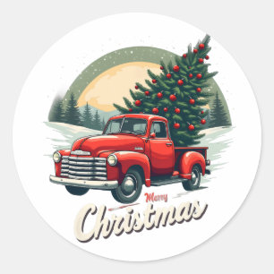 Sticker Rond Noël Rétro Père Noël Snowman Reindeer Pour W