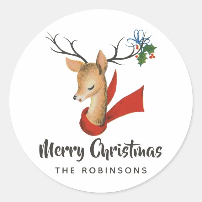 Sticker Rond Noël Retro Vintage Reindee (Devant)