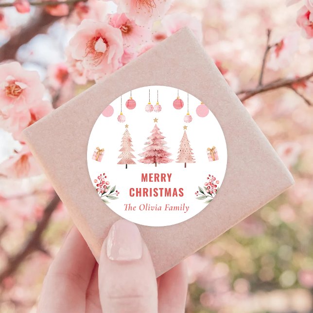 Sticker Rond Noël rose (Créateur téléchargé)