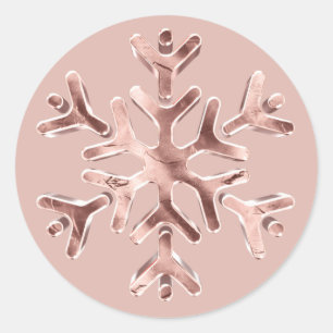 Sticker Rond Noël rose élégant de flocon de neige de rose d'