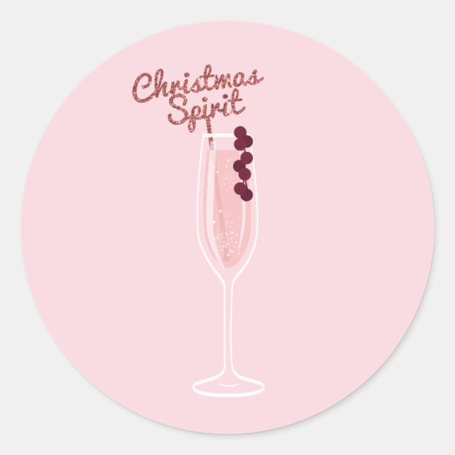 Sticker Rond Noël rose étincelant (Devant)