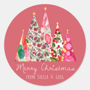 Sticker Rond Noël rose Moderne Arbres Élégants