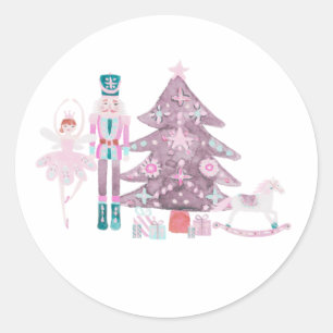 Sticker Rond Noël rose Nutcracker