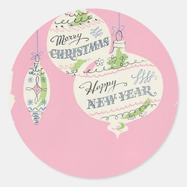 Sticker Rond Noël rose vintage (Devant)