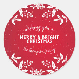 Sticker Rond Noël Rouge, Blanc, Holly, Festif