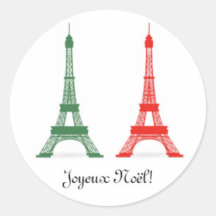 Sticker Rond Noël rouge et vert Thème français Tour Eiffel