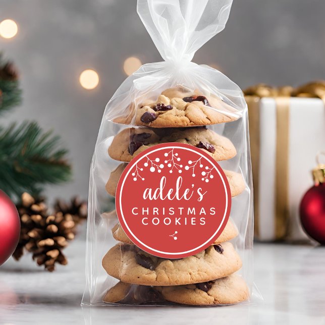 Sticker Rond Noël rouge personnalisé (Red Christmas Personalized Classic Round Sticker)