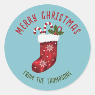 Sticker Rond Noel Rouge Sur Bleu Avec Texte Personnalisé