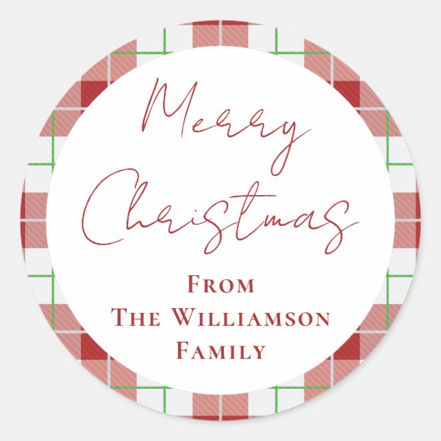 Sticker Rond Noël Rouge Vert Baies Verdure Famille (Devant)