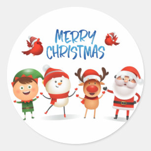 Sticker Rond Noël Rudolf Le renne et les amis