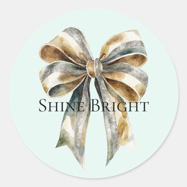 Sticker Rond Noel Rustic Green Bow personnalisé (Devant)