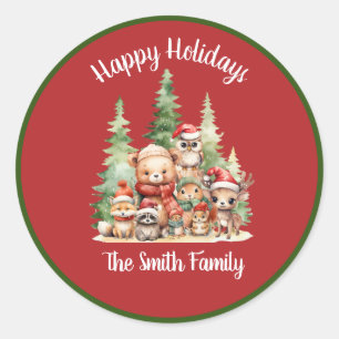 STICKER ROND NOËL RUSTIQUE ANIMAUX EN BOIS