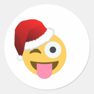 Sticker Rond noël santa claus winking emoji