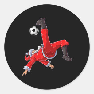 Sticker Rond Noël Santa Football Bicyclette Coup de pied Xmas G