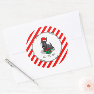 Sticker Rond Noël Santa Hat Scottish Terrier (noir) mignonne