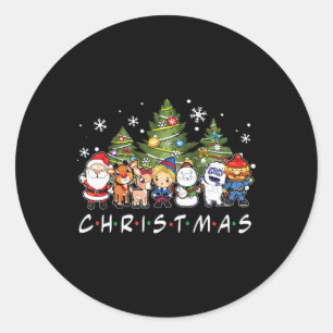 Sticker Rond Noël Santa Rudolph Snowman Family Xma
