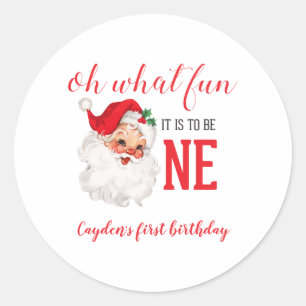 Sticker Rond Noël Santa Vintage Premier Anniversaire