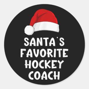 Sticker Rond Noël Santas entraîneur de hockey favori Drôle Noël