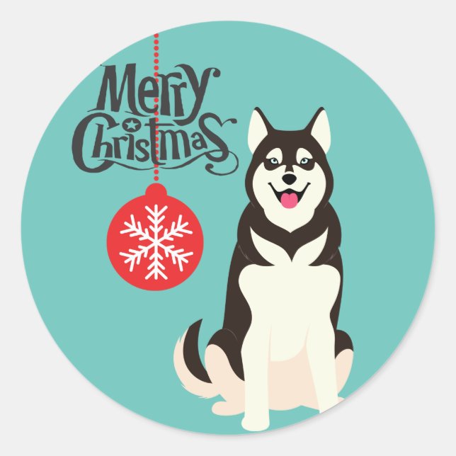 Sticker Rond Noël sibérien Husky (Devant)