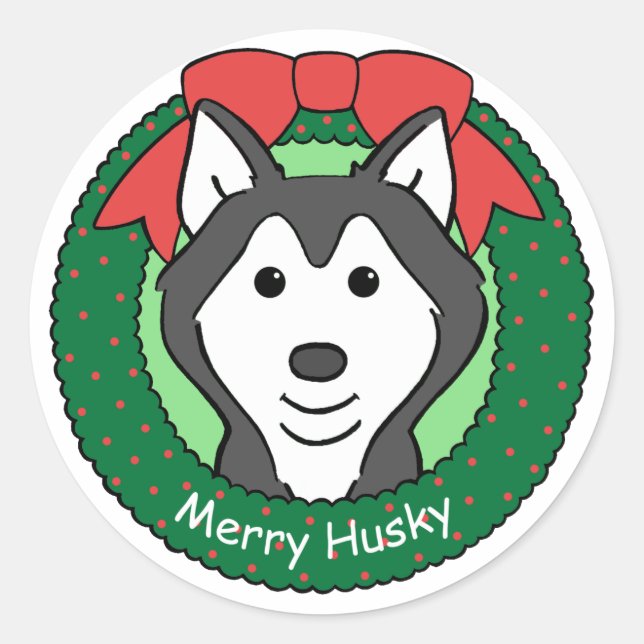 Sticker Rond Noël sibérien Husky (Devant)