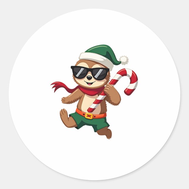 Sticker Rond Noël Sloth Elf Peppermenthe Sucre de canne Chemise (Devant)