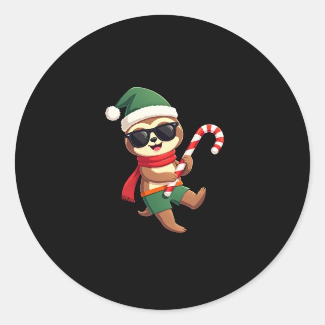 Sticker Rond Noël Sloth Elf Peppermenthe Sucre de canne Chemise (Devant)