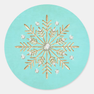 Sticker Rond Noël Snowflakes Aqua & Gold