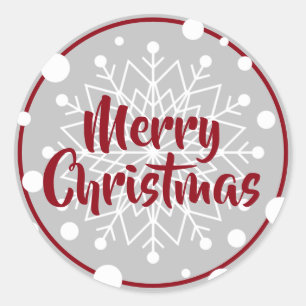 Sticker Rond Noël Snowflakes Gris Maroon