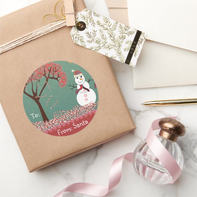 Sticker Rond Noël Snowman Montré Vert Mais Vous Choisissez La C (Cadeaux)