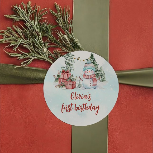 Sticker Rond Noël Snowman premier anniversaire (Créateur téléchargé)
