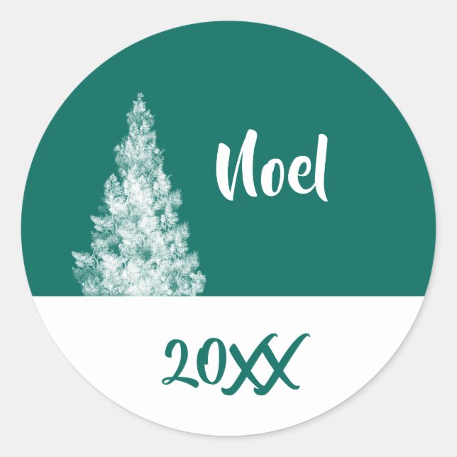 Sticker Rond Noel Snowy sapin de Noël Turquoise et blanc minima (Devant)