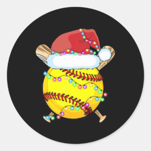Sticker Rond Noël Softball Santa Hat Reindeer Lumières Noël