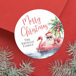 Sticker Rond Noël sur une plage tropicale